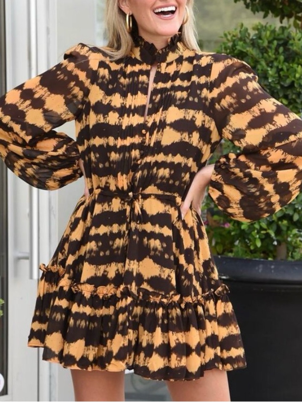 NWT Buddy Love Grace Long Sleeve Mini Dress In Tiger Dye Print